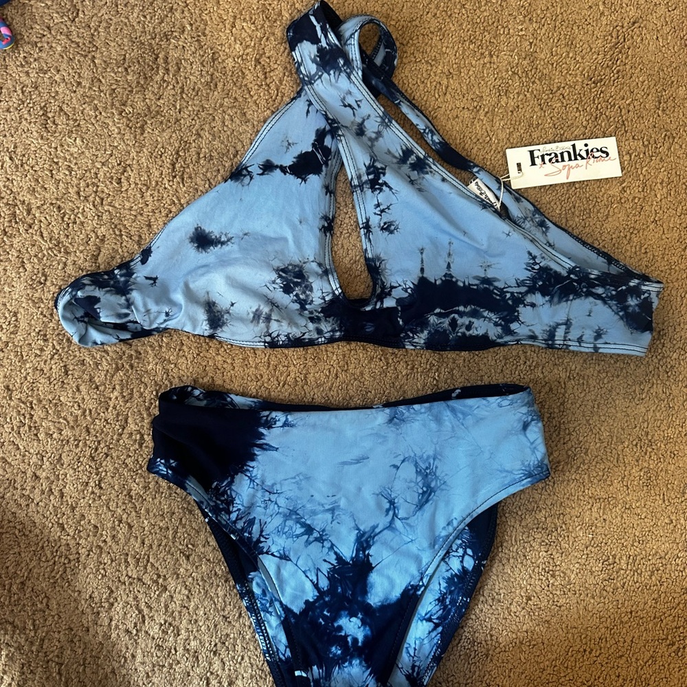 Frankie's Bikinis Blue Tie-Dye Swim Set